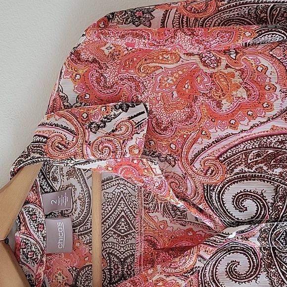 Chico's Orange Pink Brown Paisley Sheer Button Down Shirt Size Large - Picture 5 of 7